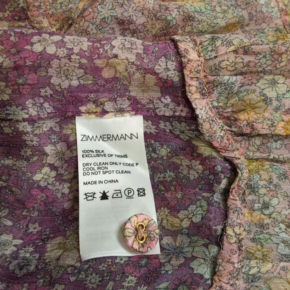 Zimmermann Floral Silk Crinkle Chiffon Mini Dress With Tiered A-Line Silhouette - Picture 7 of 9